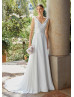 Pleated Ivory Mikado Chiffon V Back Wedding Dress